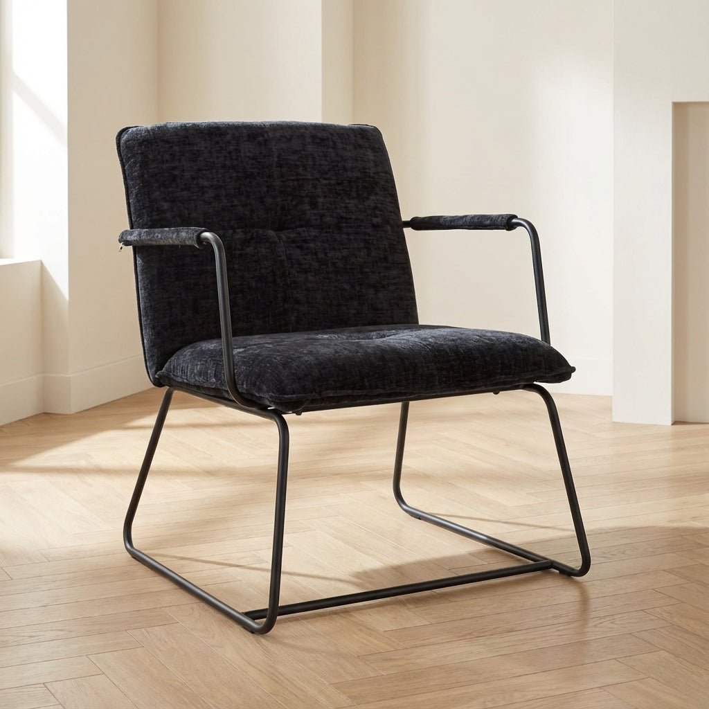 Hailey armchair black chenille mood photo in modern interior