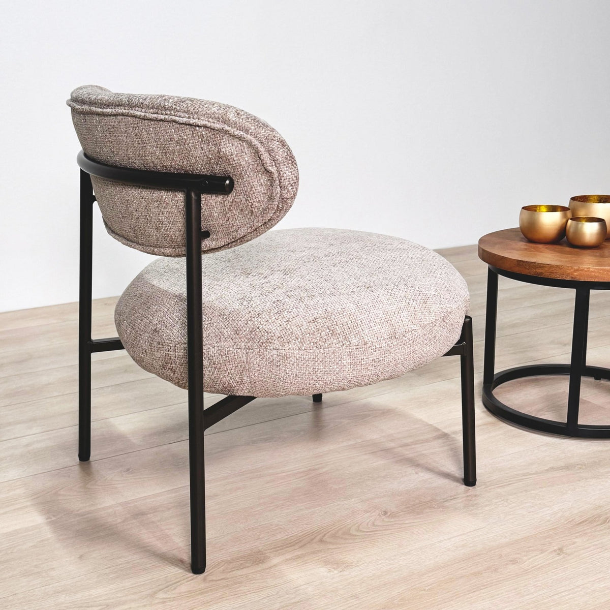 Armchairs - Round Scandinavian armchair beige mixed fabric Nova - Dimehouse