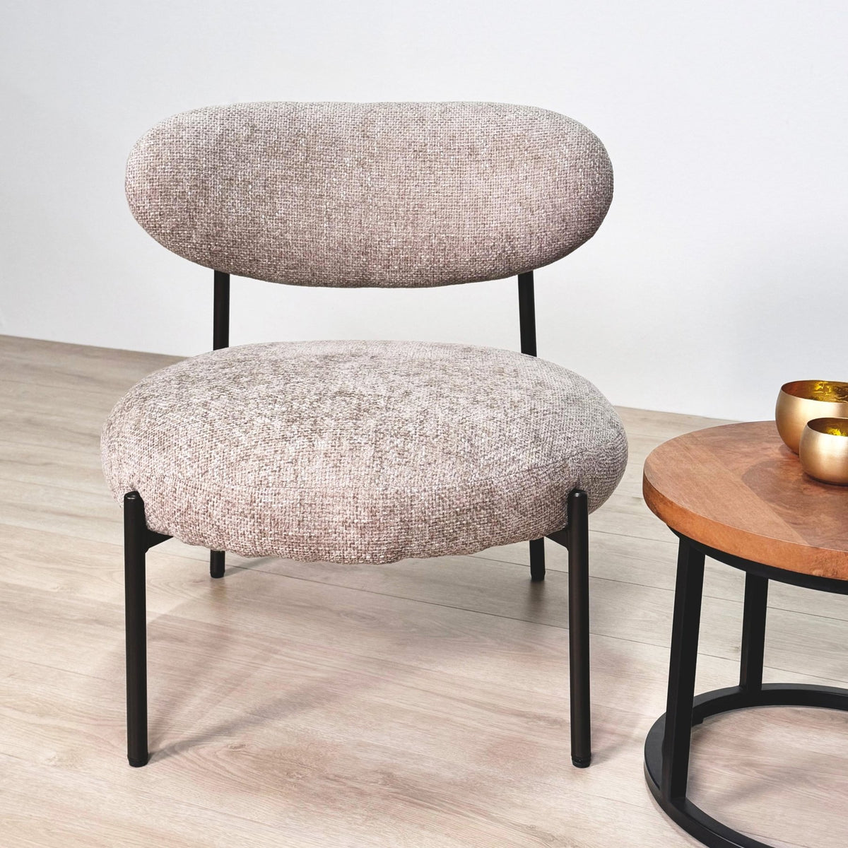 Armchairs - Round Scandinavian armchair beige mixed fabric Nova - Dimehouse