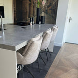Bar Stools - Set of 2 Bar Stools Elite Sand Chenille Fabric Rich Rotatable - Dimehouse