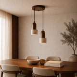Hanging lamps - Hanging lamp 2 - lights different heights - Walnut & Travertine - Hikari - Dimehouse