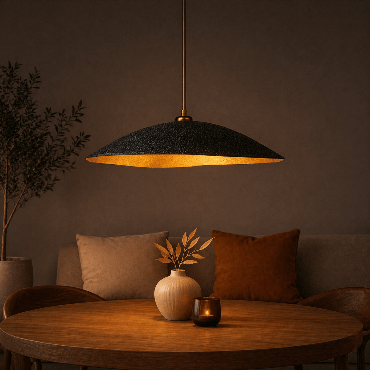 Hanging lamps - Hanging lamp black with gold carbon concrete shade - 40 cm - Flowing - Dimehouse