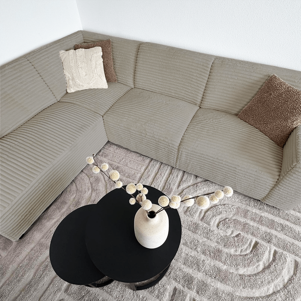 Sofas - Corner sofa beige super soft ribbed fabric Gavi - left - Dimehouse