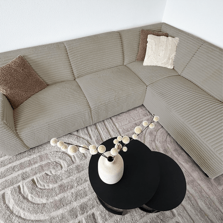 Sofas - Corner sofa beige super soft ribbed fabric Gavi - right - Dimehouse