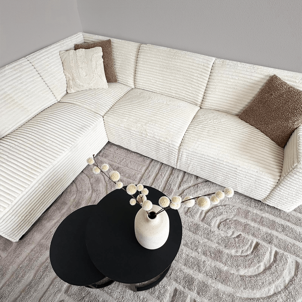 Sofas - Corner sofa cream super soft ribbed fabric Gavi - left - Dimehouse