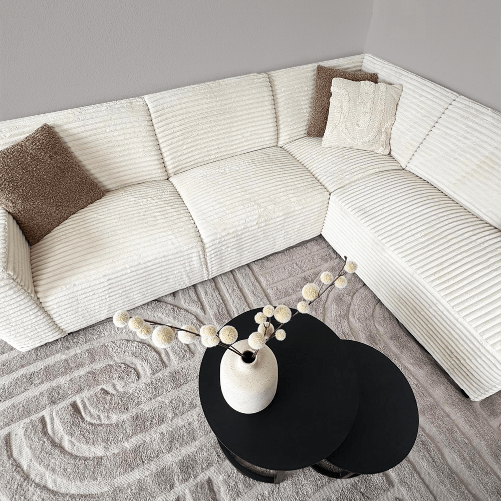 Sofas - Corner sofa cream super soft ribbed fabric Gavi - right - Dimehouse