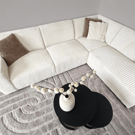 Sofas - Corner sofa cream super soft ribbed fabric Gavi - right - Dimehouse