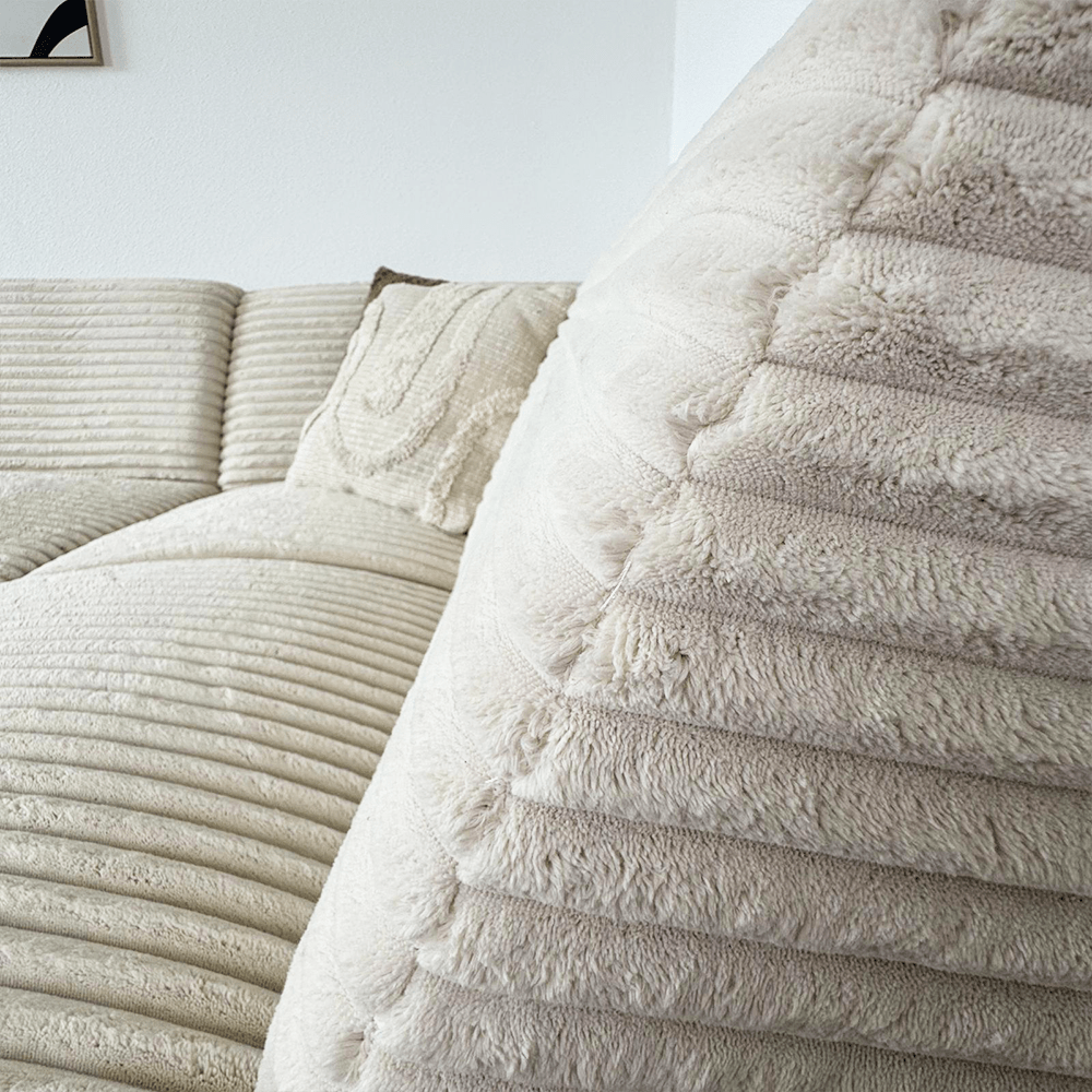 Sofas - Corner sofa cream super soft ribbed fabric Gavi - right - Dimehouse