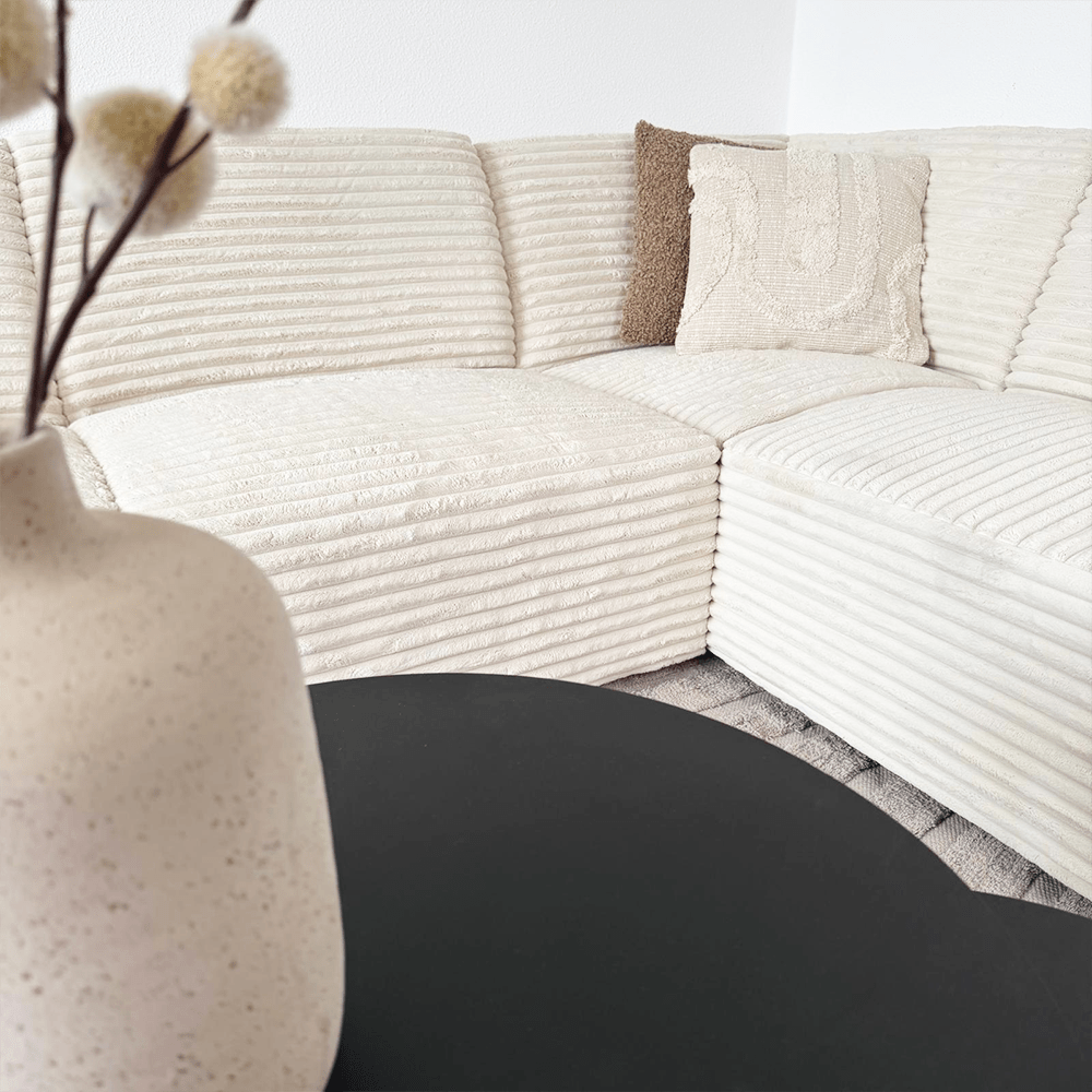 Sofas - Corner sofa cream super soft ribbed fabric Gavi - left - Dimehouse