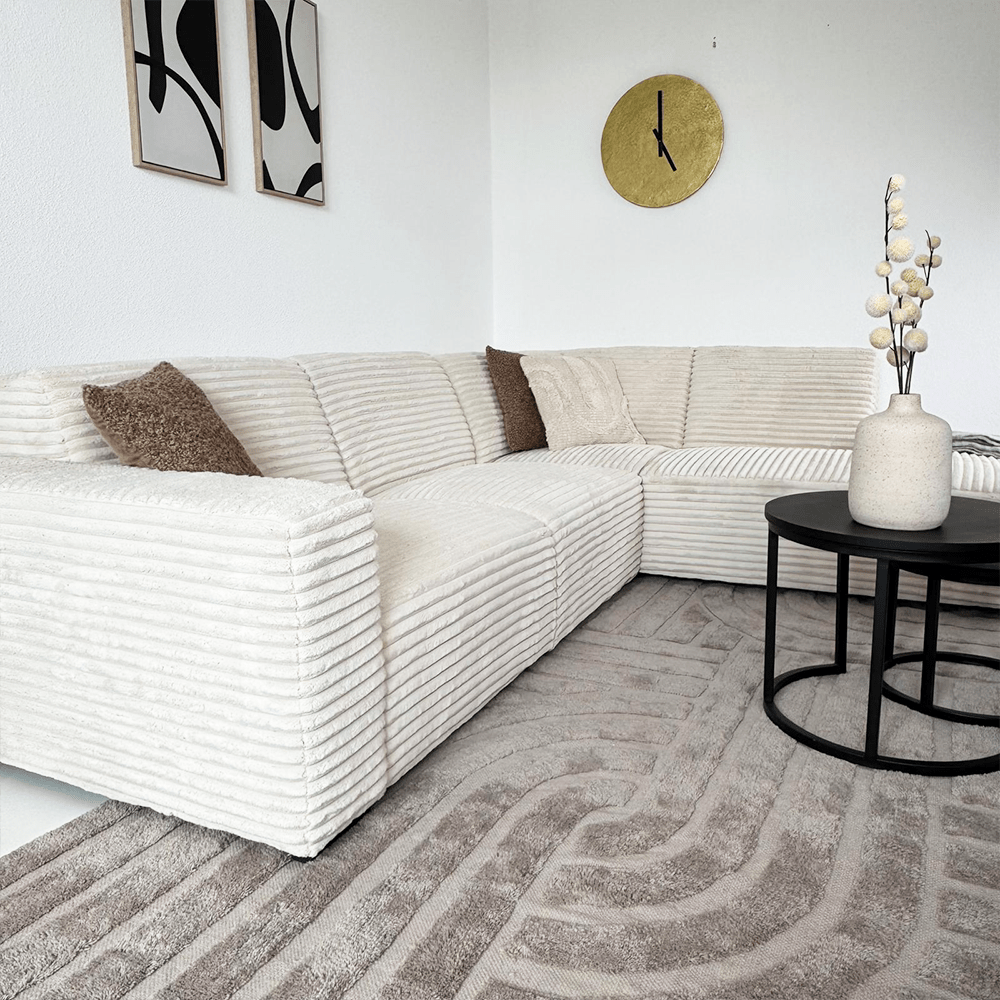 Sofas - Corner sofa cream super soft ribbed fabric Gavi - right - Dimehouse