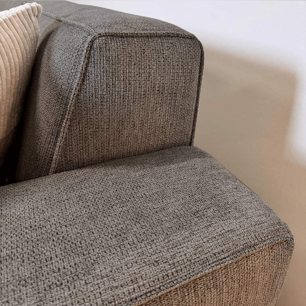 Sofas - Corner sofa taupe chenille mottled Ravi – right - Dimehouse
