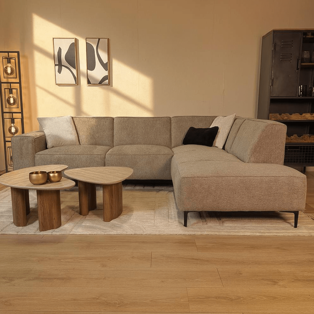 Sofas - Corner sofa gray chenille mottled Ravi – right - Dimehouse