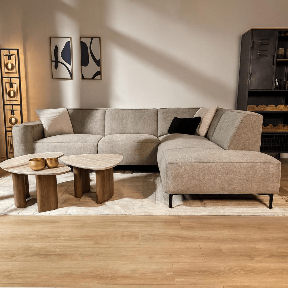 Sofas - Corner sofa gray chenille mottled Ravi – right - Dimehouse