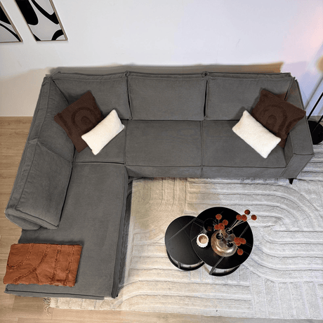 Sofas - Corner sofa with chaise longue anthracite chenille Yara - left - Dimehouse