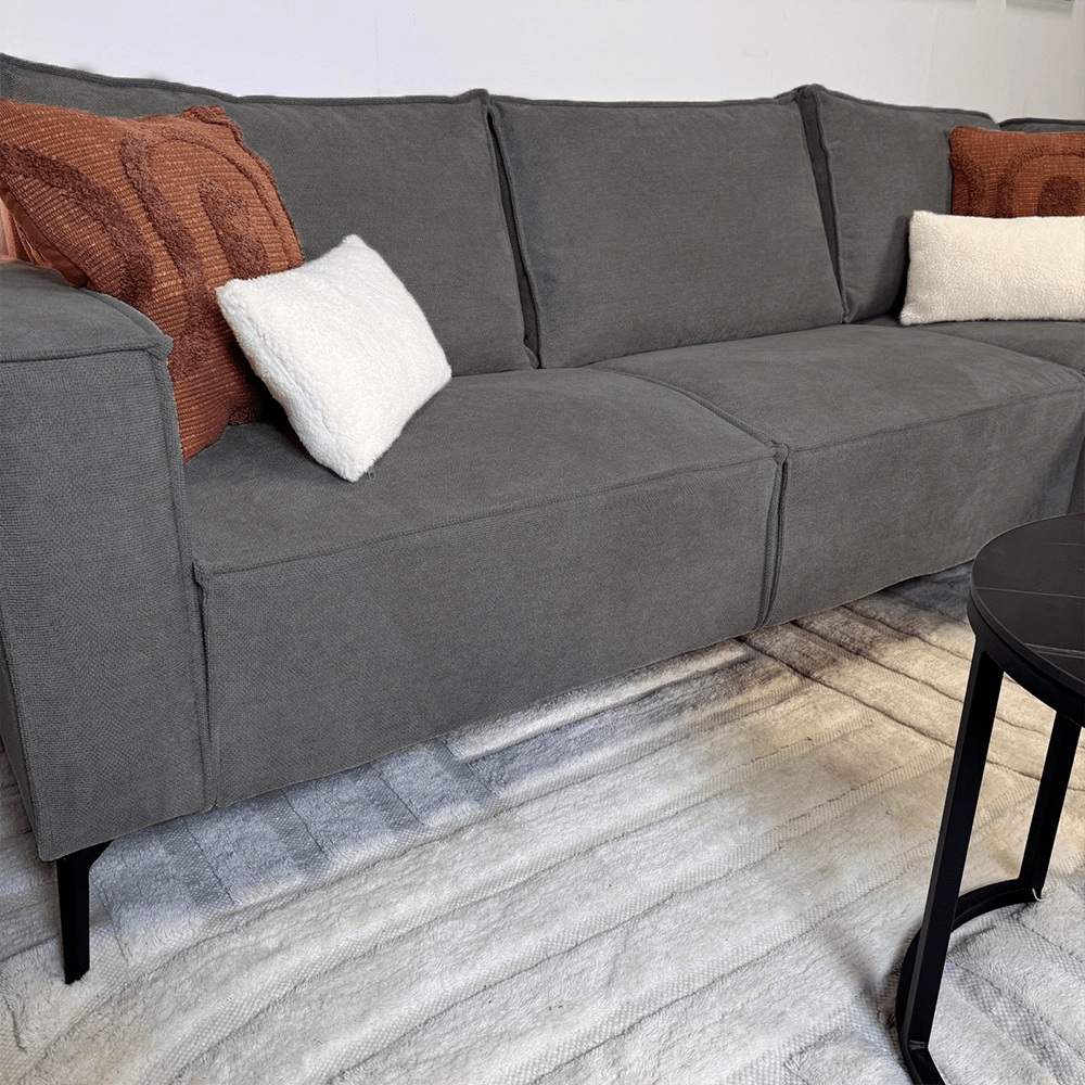 Sofas - Corner sofa with chaise longue anthracite chenille Yara - right - Dimehouse