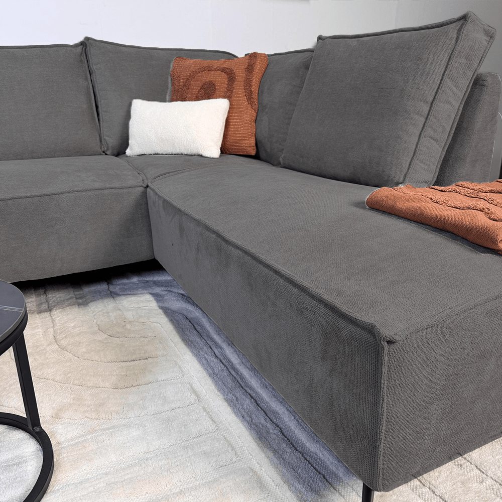 Sofas - Corner sofa with chaise longue anthracite chenille Yara - right - Dimehouse