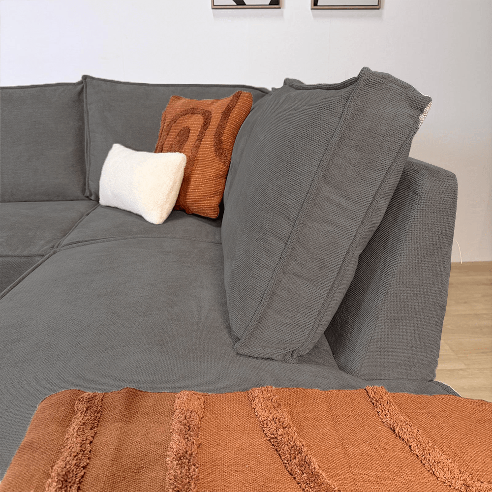 Sofas - Corner sofa with chaise longue anthracite chenille Yara - right - Dimehouse