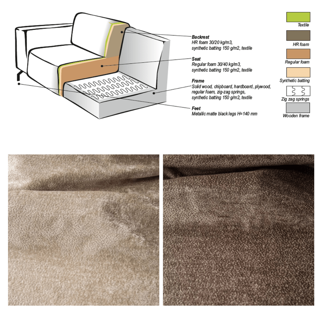 Sofas - Corner sofa with high legs taupe velvet Chloe - left - Dimehouse