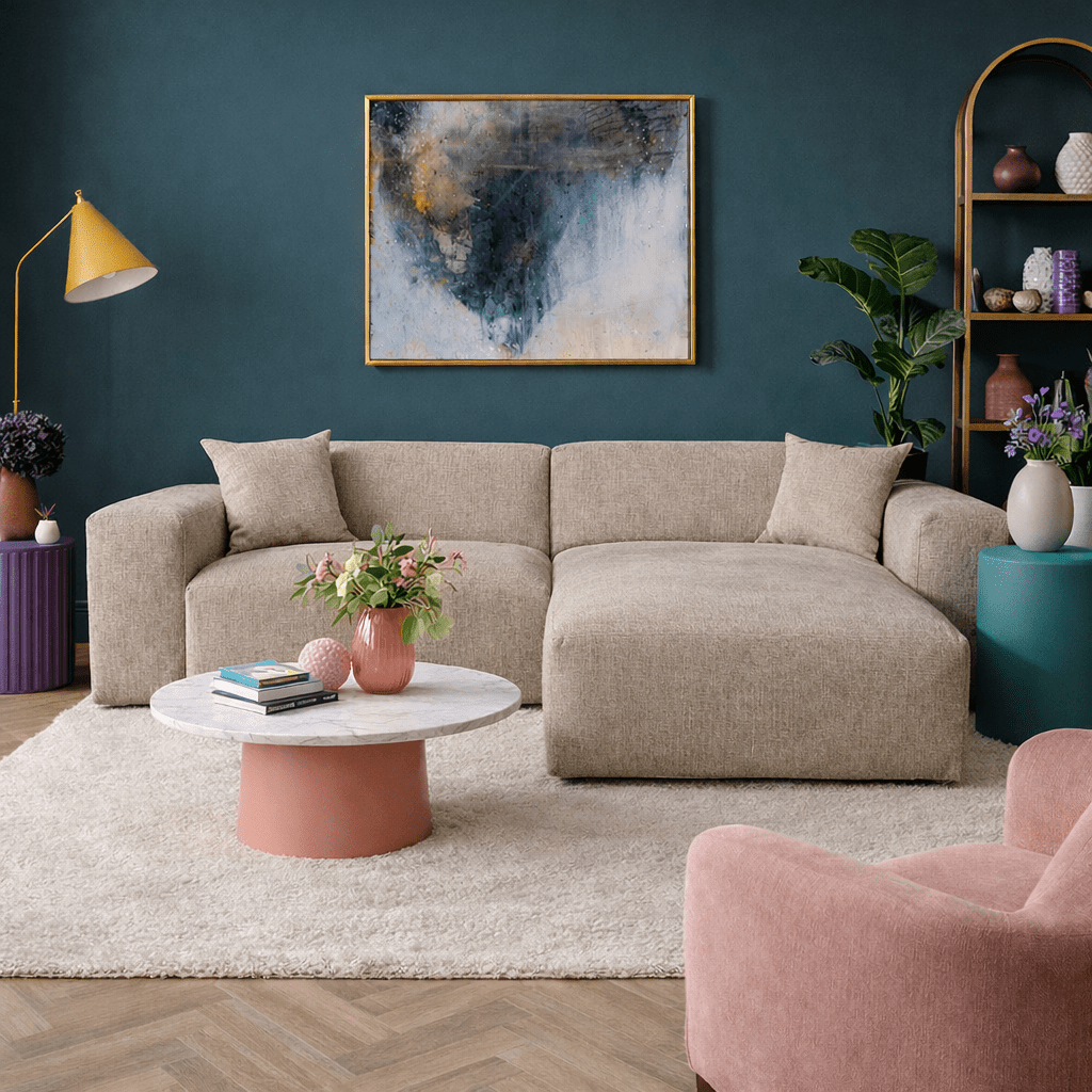 Sofas - Corner sofa beige chenille Wayne 264 cm - corner can be mounted left and right - Dimehouse