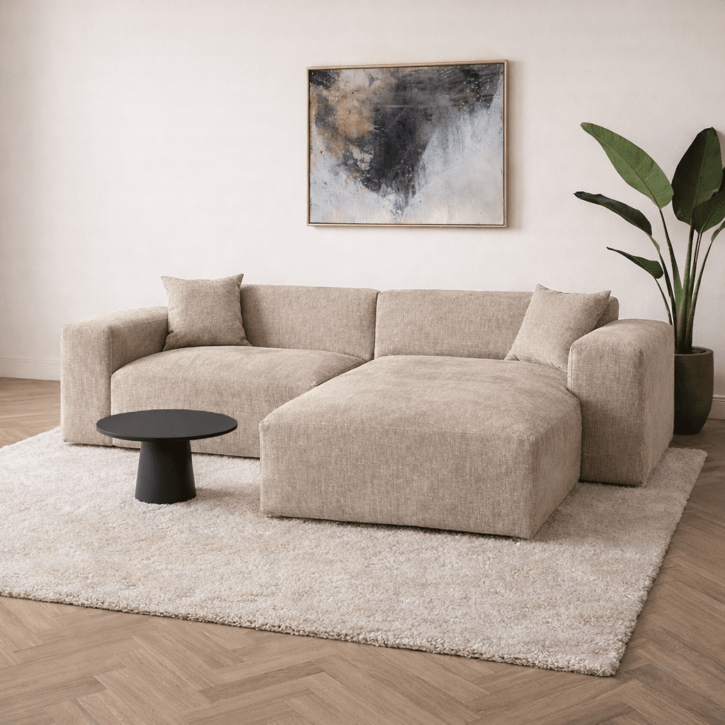 Sofas - Corner sofa beige chenille Wayne 264 cm - corner can be mounted left and right - Dimehouse
