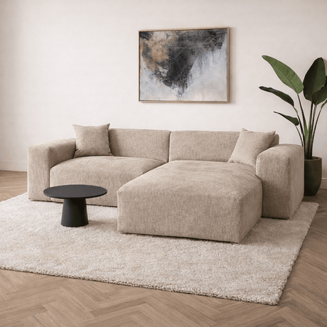Sofas - Corner sofa beige chenille Wayne 264 cm - corner can be mounted left and right - Dimehouse