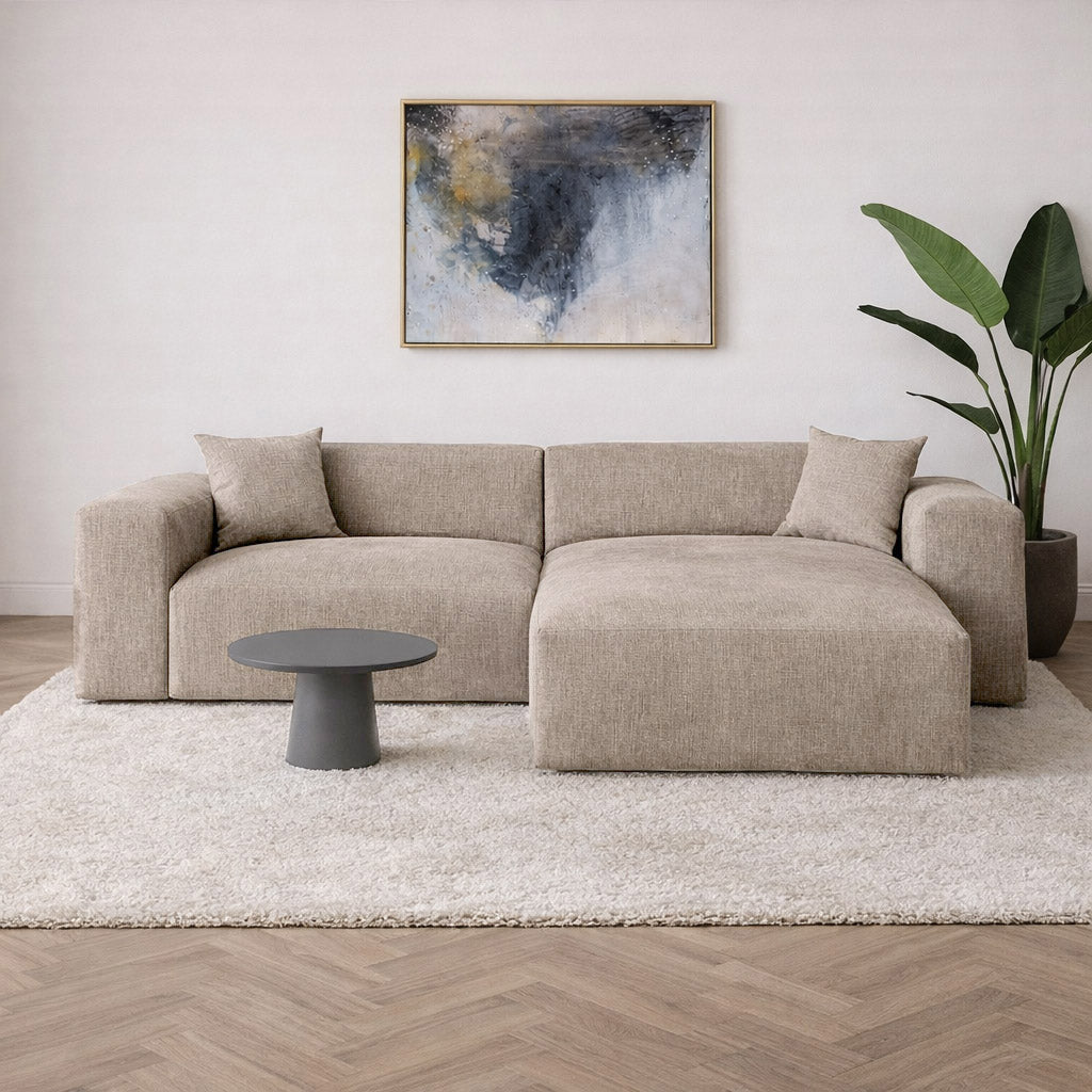 Sofas - Corner sofa beige chenille Wayne 264 cm - corner can be mounted left and right - Dimehouse