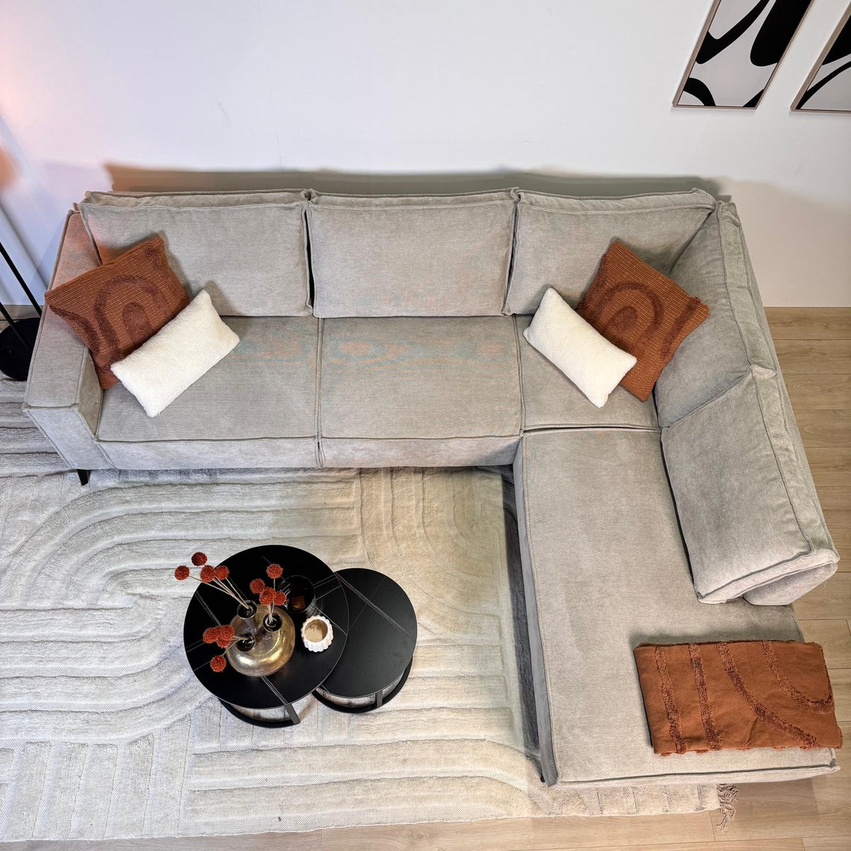 Sofas - Corner sofa with chaise longue beige chenille Yara - right - Dimehouse