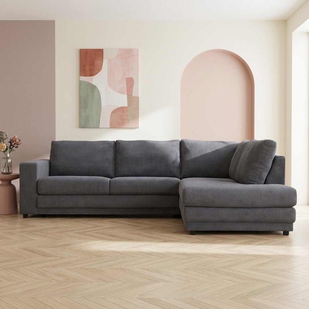 Sofas - Corner sofa anthracite ribbed folding sofa Gabi - right - Dimehouse