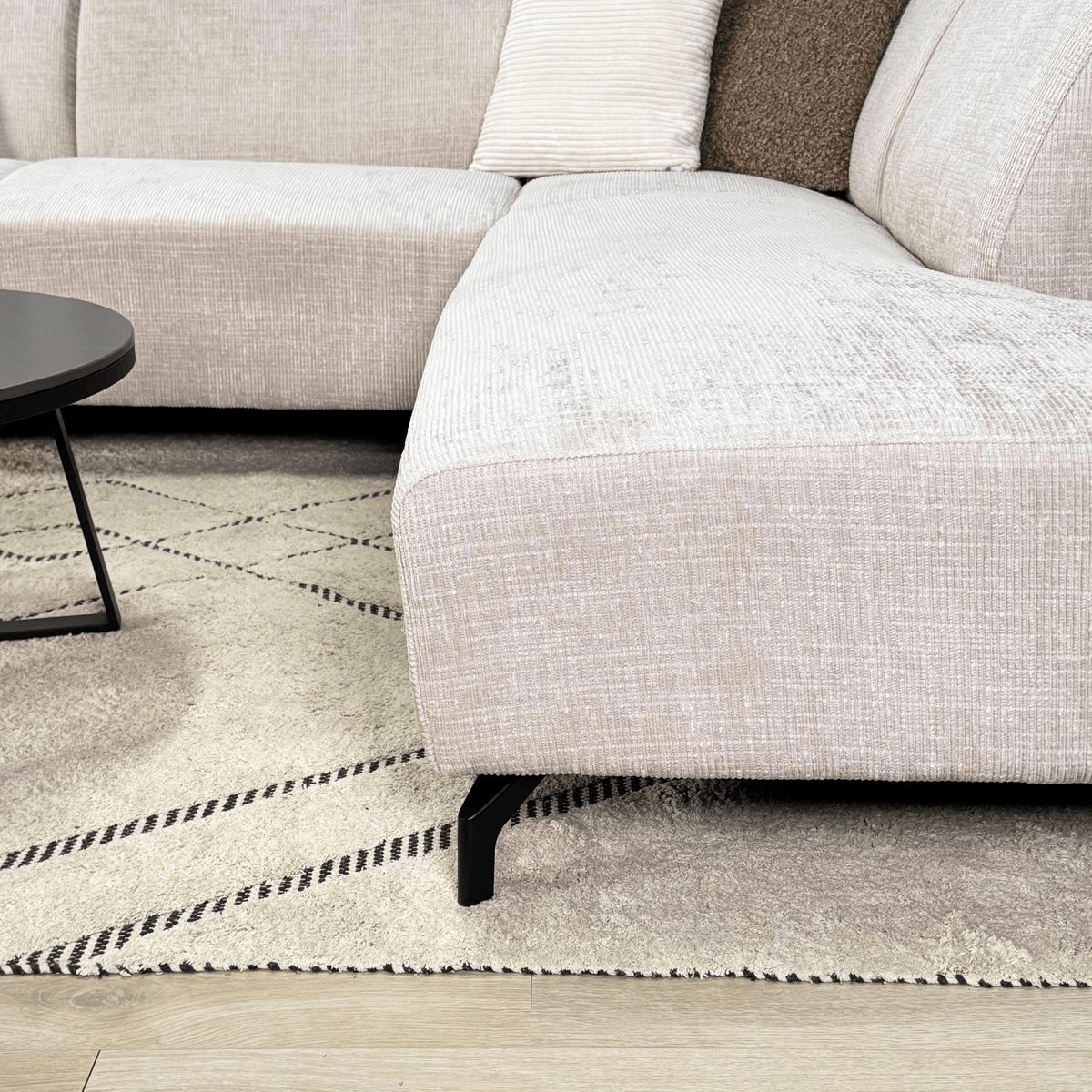 Sofas - Corner sofa with chaise longue beige chenille fabric Manon - right - Dimehouse