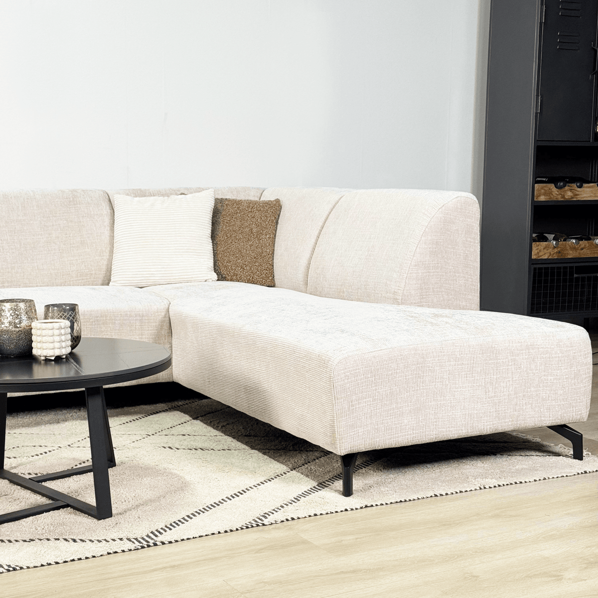 Sofas - Corner sofa with chaise longue beige chenille fabric Manon - right - Dimehouse