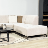 Sofas - Corner sofa with chaise longue beige chenille fabric Manon - right - Dimehouse