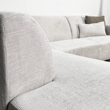 Sofas - Corner sofa with chaise longue beige chenille fabric Manon - left - Dimehouse