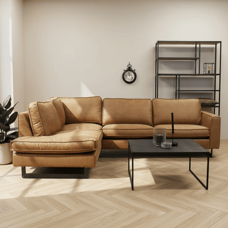 Corner sofa cognac microfibre Tulin - left