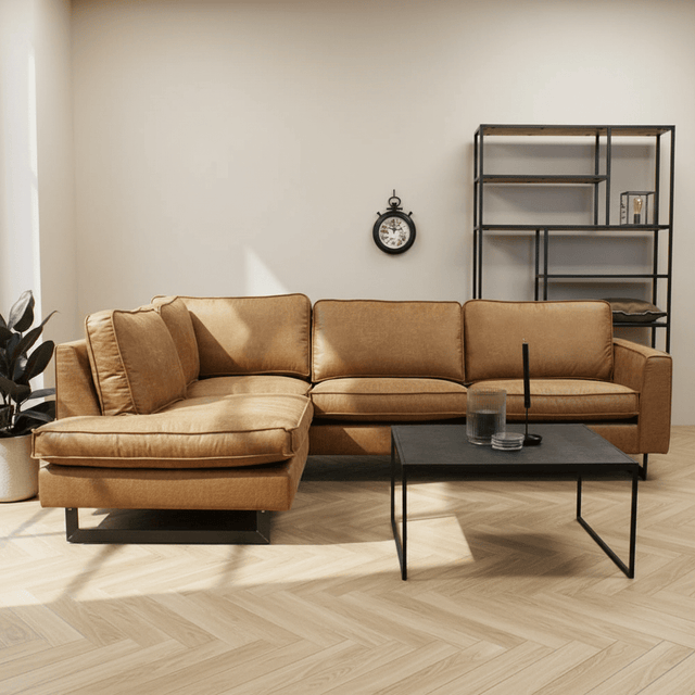 Corner sofa cognac microfibre Tulin - left