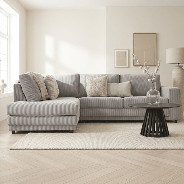 Sofas - Corner sofa light gray ribbed sofa Gabi - left - Dimehouse