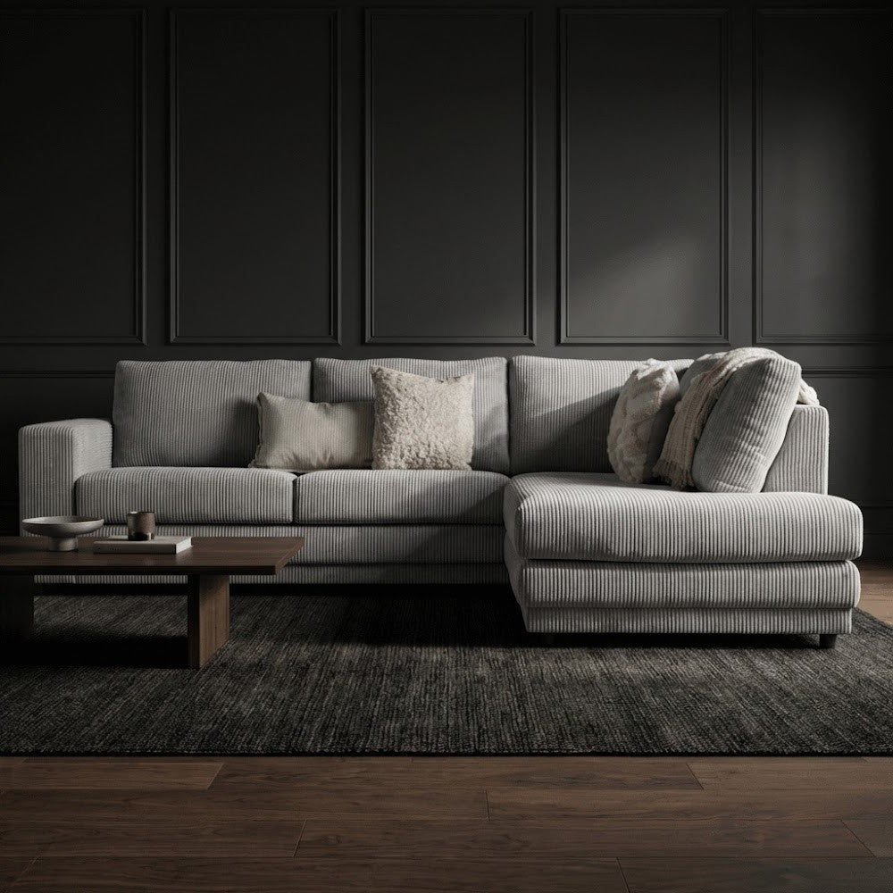 Sofas - Corner sofa light gray ribbed sofa Gabi - right - Dimehouse