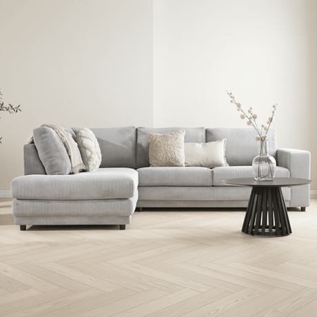 Corner sofa light gray ribbed folding sofa Gabi - left