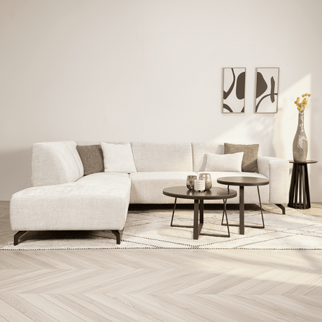 Sofas - Corner sofa with chaise longue beige chenille fabric Manon - left - Dimehouse