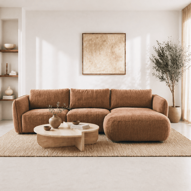 Sofas - Corner sofa round longue copper velvet textured fabric Dwayne - right - Dimehouse