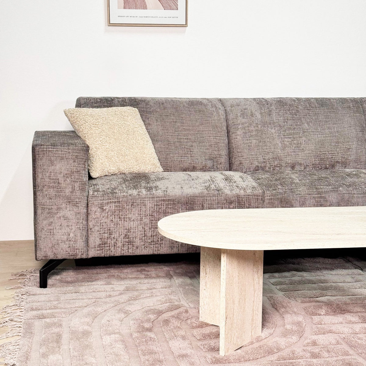 Sofas - Corner sofa with chaise longue taupe chenille fabric Manon - right - Dimehouse