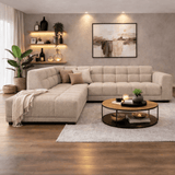 Sofas - Corner sofa with lounge beige bouclé fabric Nova - left - Dimehouse