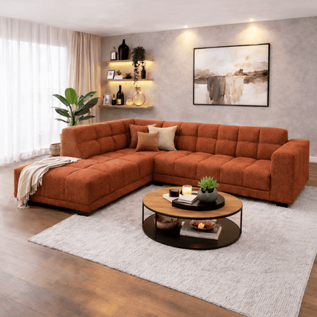Sofas - Corner sofa with lounge copper bouclé fabric Nova - left - Dimehouse