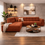 Sofas - Corner sofa with lounge copper bouclé fabric Nova - left - Dimehouse