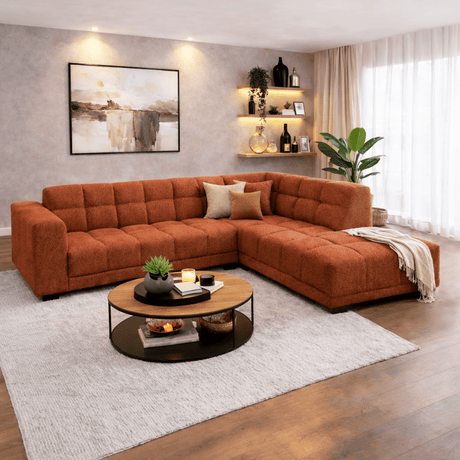 Sofas - Corner sofa with lounge copper bouclé fabric Nova - right - Dimehouse