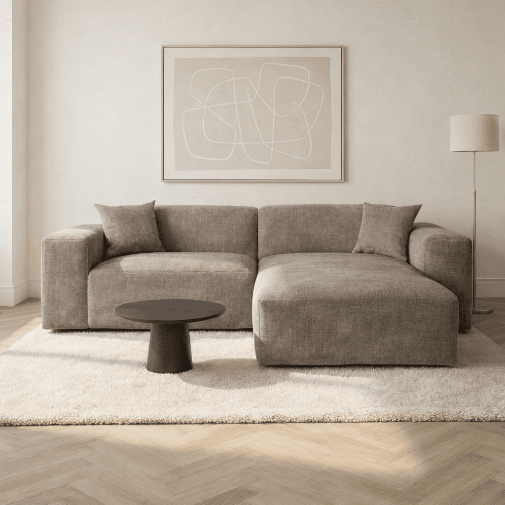Sofas - Corner sofa taupe chenille Wayne 264 cm - corner can be mounted left and right - Dimehouse