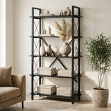 Bookcases - Industrial bookcase black melamine Ely - Black Frame - 180x90 cm - Dimehouse