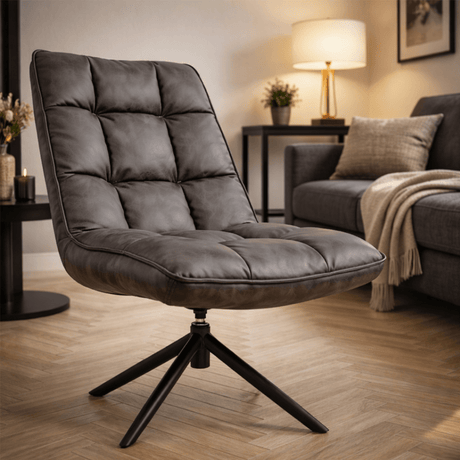 Armchairs - Industrial swivel armchair anthracite eco - leather 360° rotatable Yuki - Dimehouse