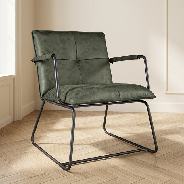 Industrial armchair Hailey green eco-leather mood photo in modern interior