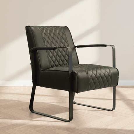 Armchairs-Industrial armchair green faux leather diamond pattern Peter-Dimehouse