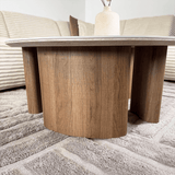 Coffee tables - Set of 2 organic coffee tables Jimi travertine top with walnut base - Japandi - Dimehouse